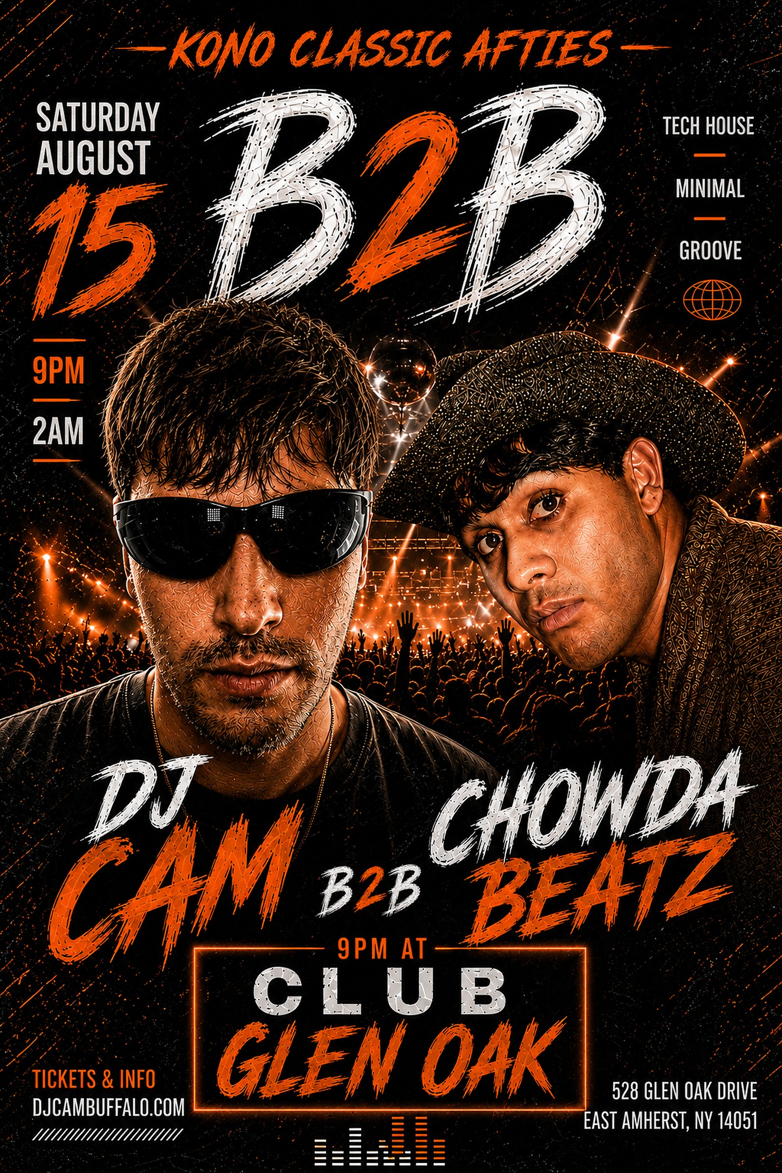 Kono Classic Afties poster featuring DJ CAM B2B Chowda Beatz